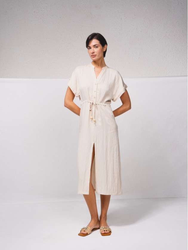 Vestido camiseira com cordo na cintura