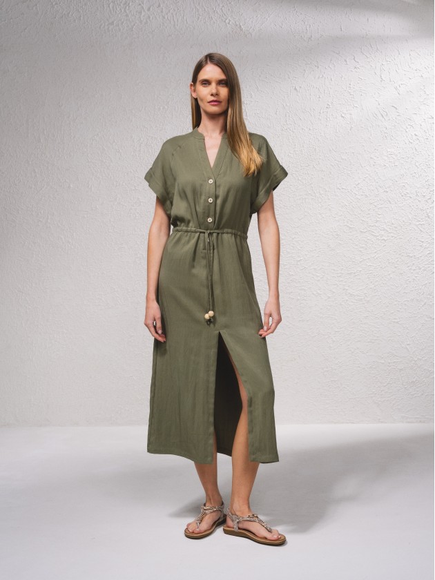 Robe chemise avec cordon de serrage  la taille