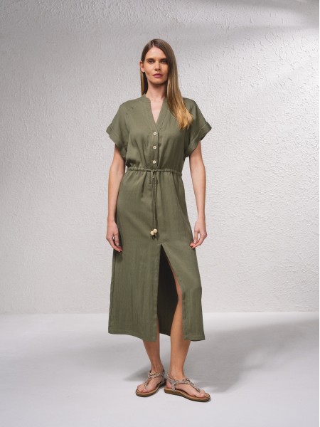 Shirt dress with drawstring waist