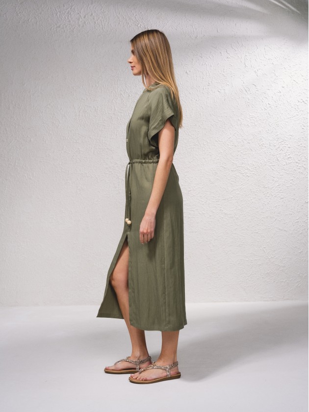 Robe chemise avec cordon de serrage  la taille