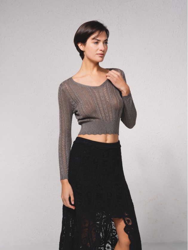 Camisola crop em croch