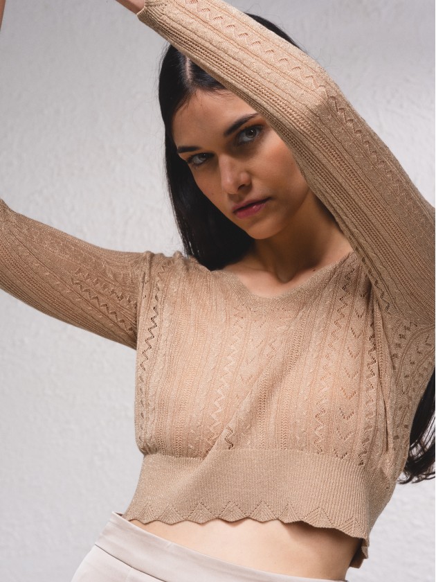 Camisola crop em croch