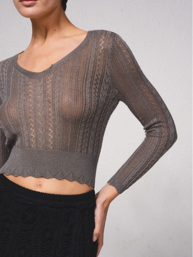 Camisola crop em croch