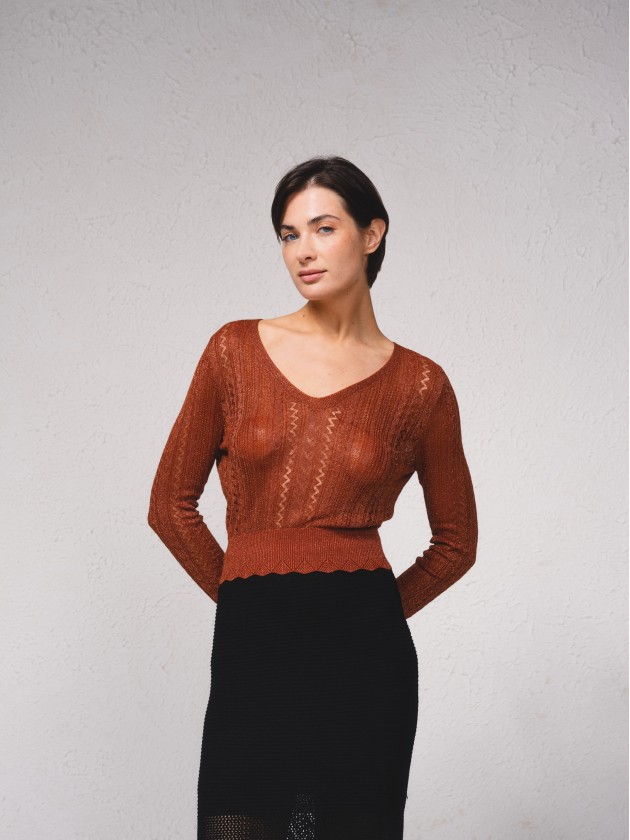 Camisola crop em croch