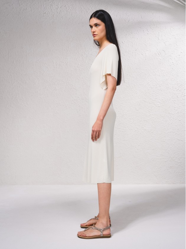 Vestido midi em malha canelada