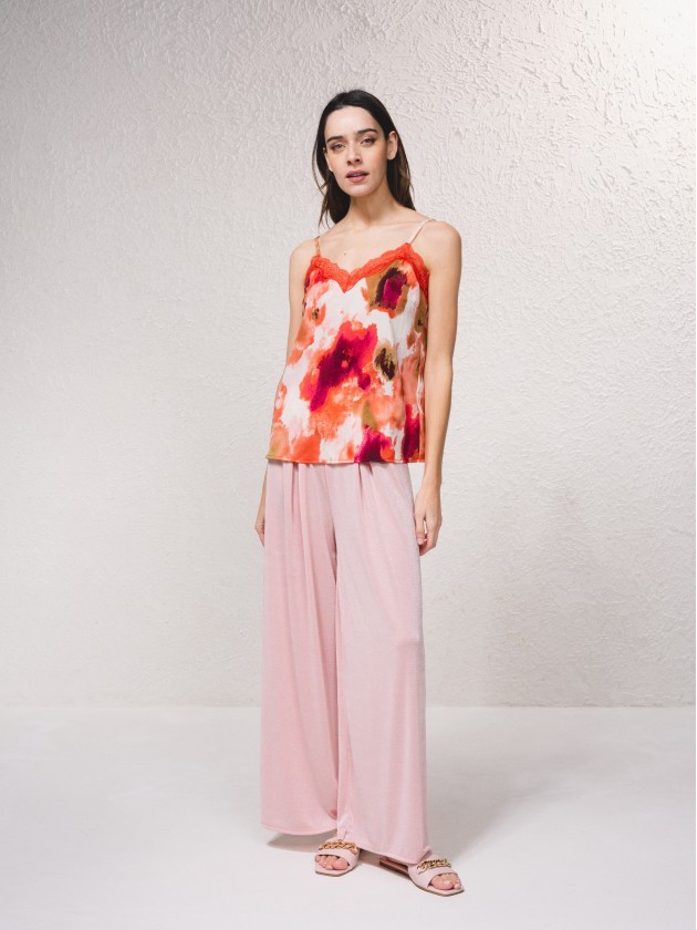 Top estampado com renda