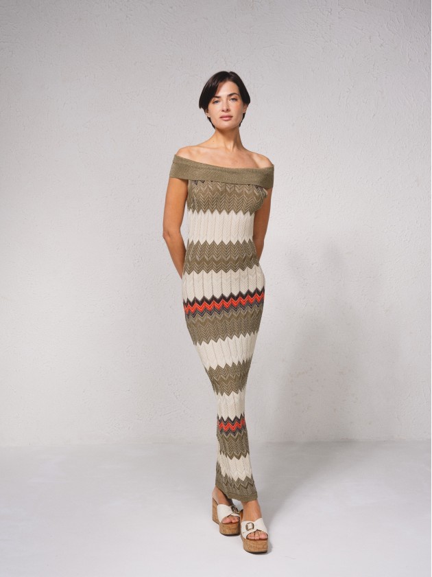 Vestido comprido de mistura de lurex
