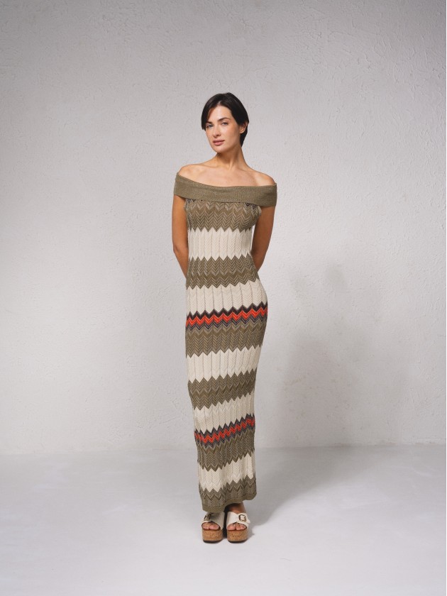Vestido comprido de mistura de lurex