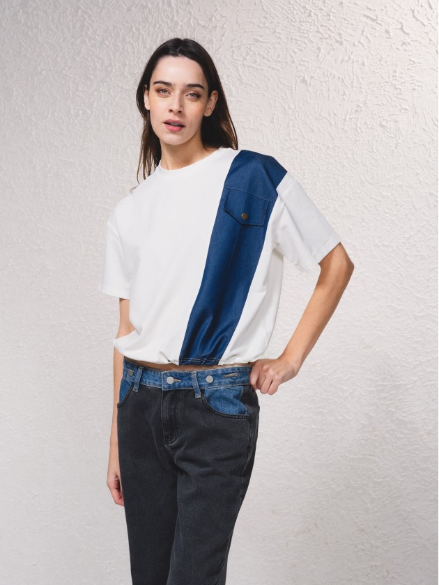 T-shirt com tecido em contraste