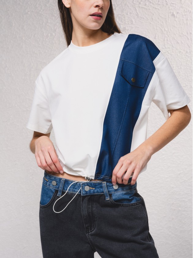 T-shirt com tecido em contraste