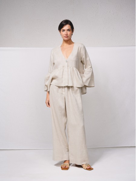 Linen blouse with v-neck