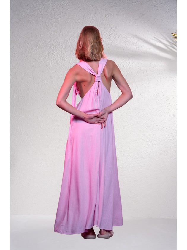 Vestido comprido em mistura de linho
