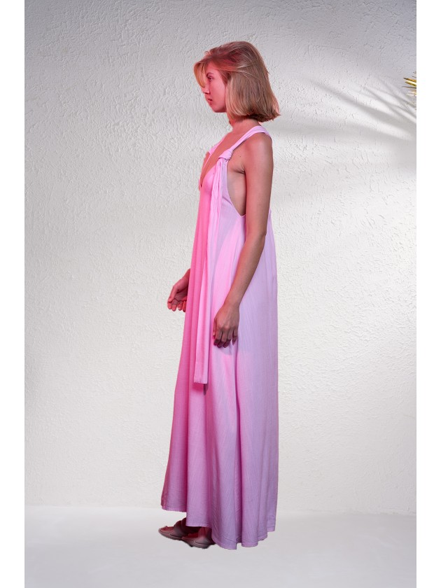 Vestido comprido em mistura de linho