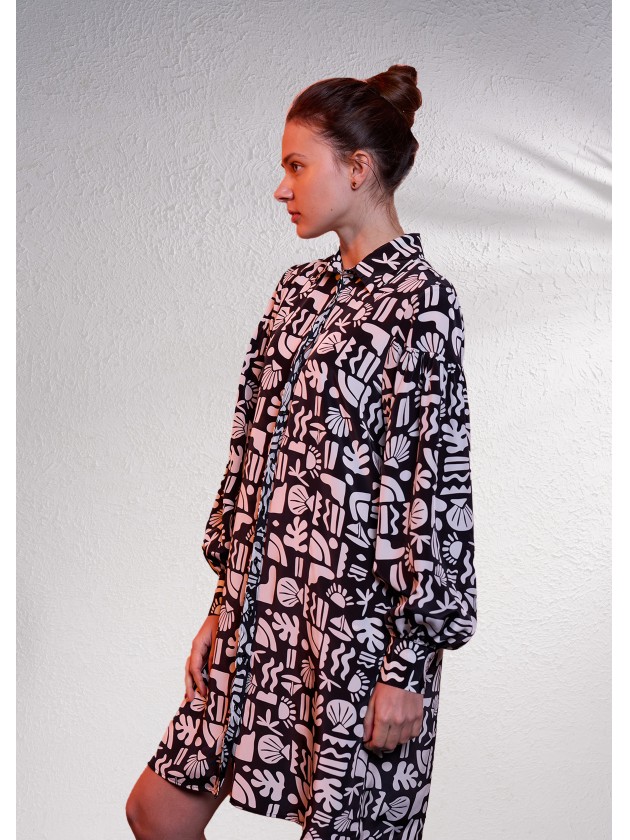 Satin shirt dress with print