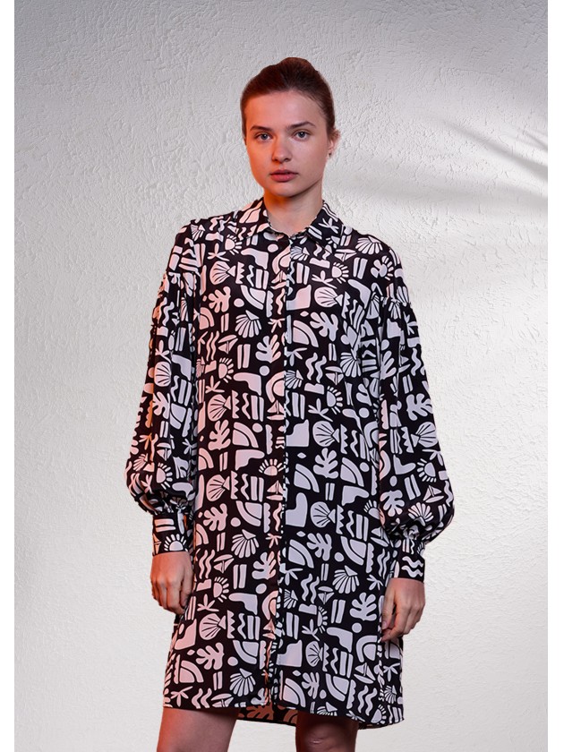 Satin shirt dress with print