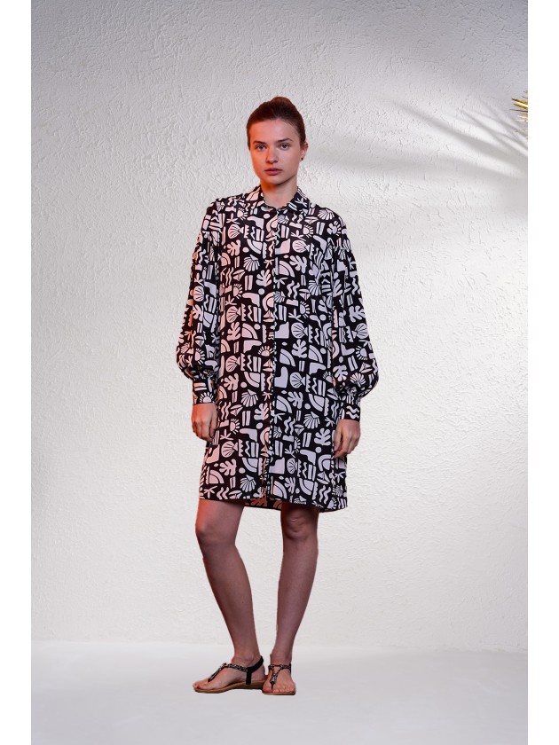 Satin shirt dress with print