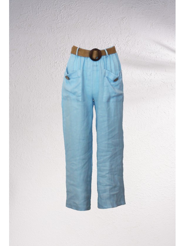 Calas de linho com bolsos  frente