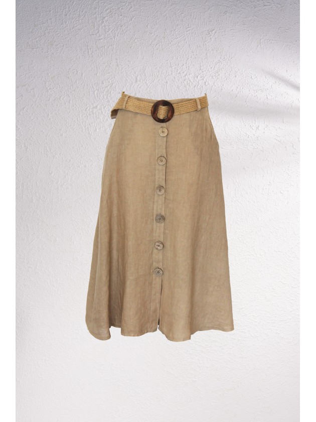 Saia midi linho com botes