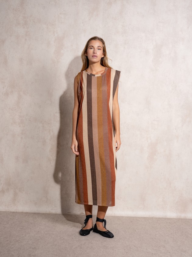 Vestido fio metalizado s riscas