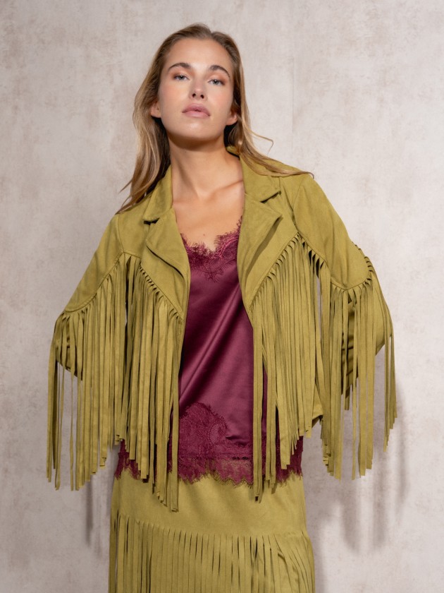 Suede effect coat with fringes