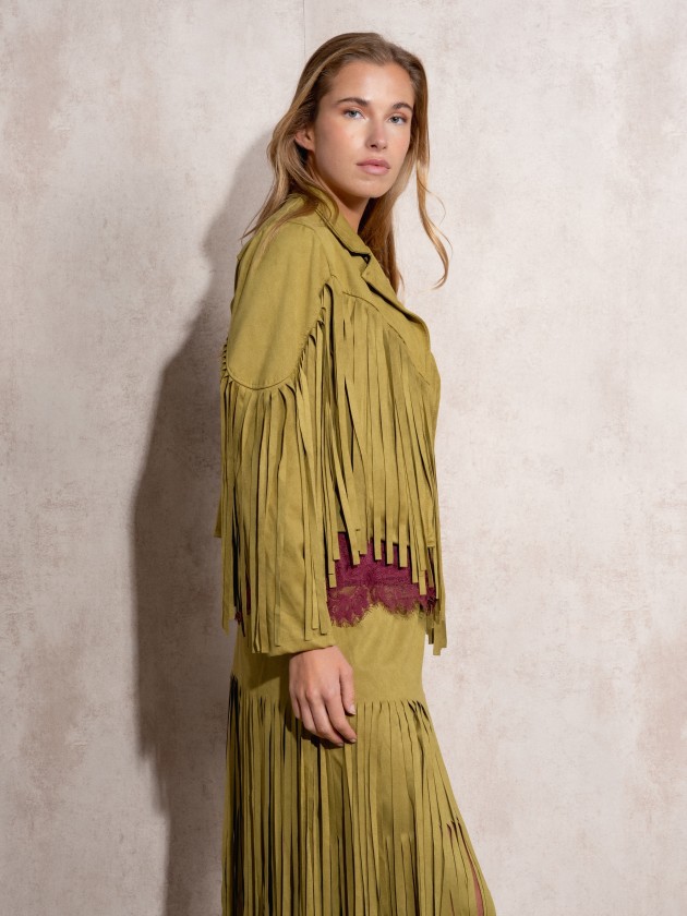 Suede effect coat with fringes