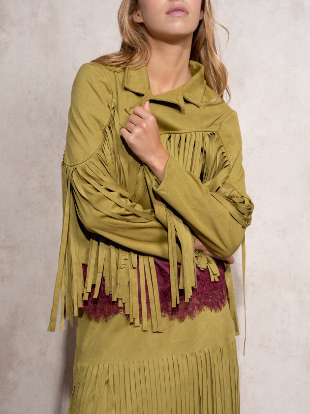 Suede effect coat with fringes