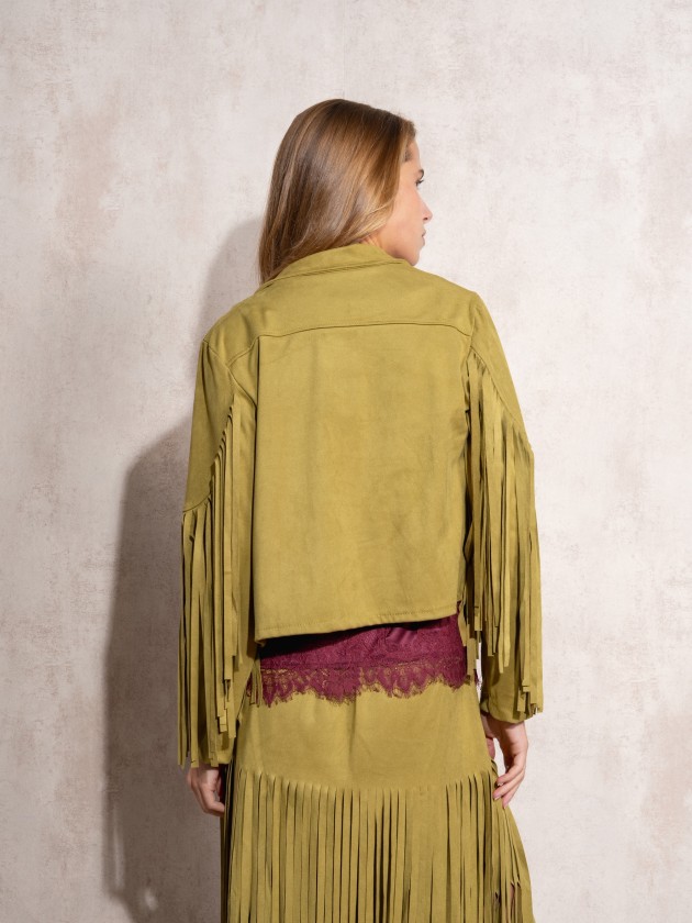 Suede effect coat with fringes