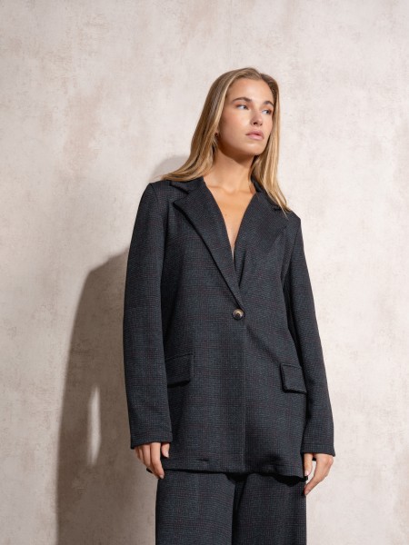 Blazer with plaid lapel