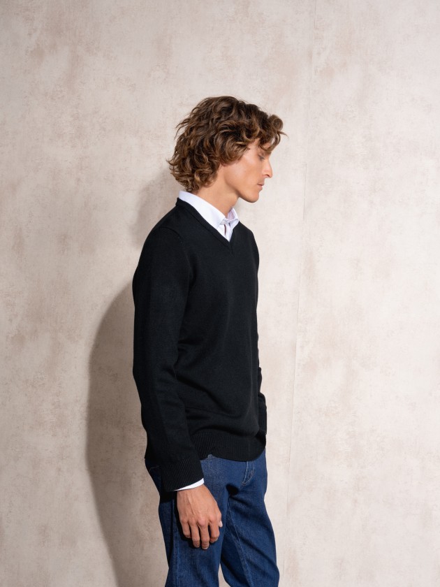 V-neck knit sweater