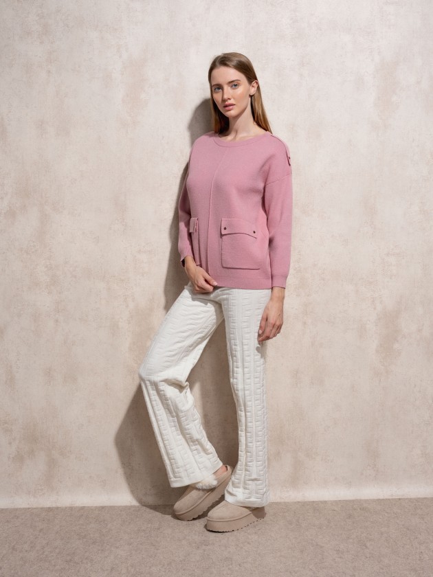 Camisola de malha com bolsos na frente