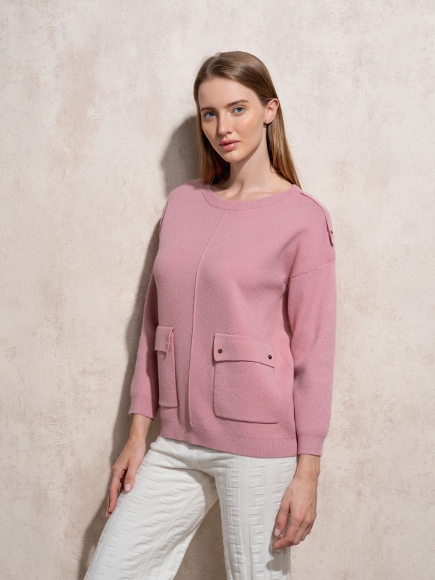 Camisola de malha com bolsos na frente