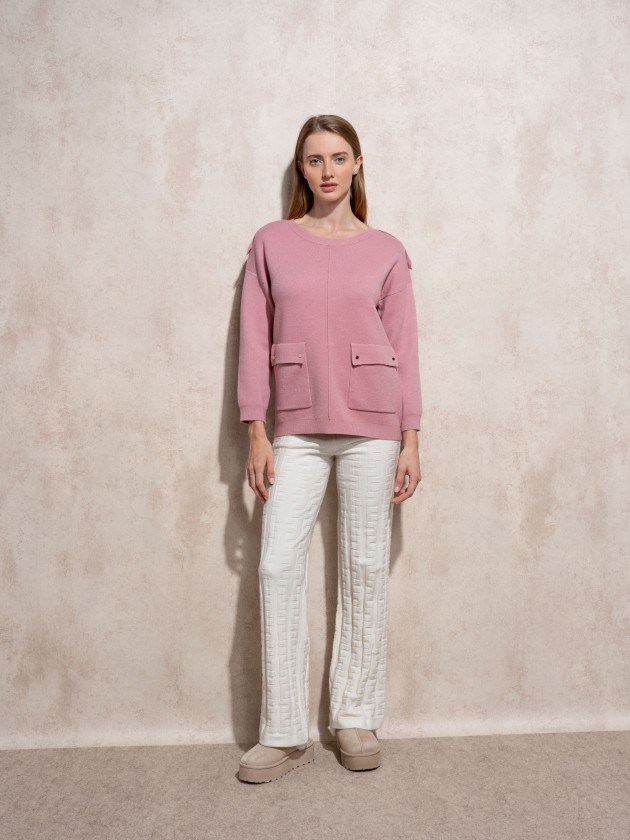 Camisola de malha com bolsos na frente