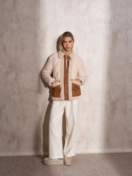 Padded jacket with suede effect details