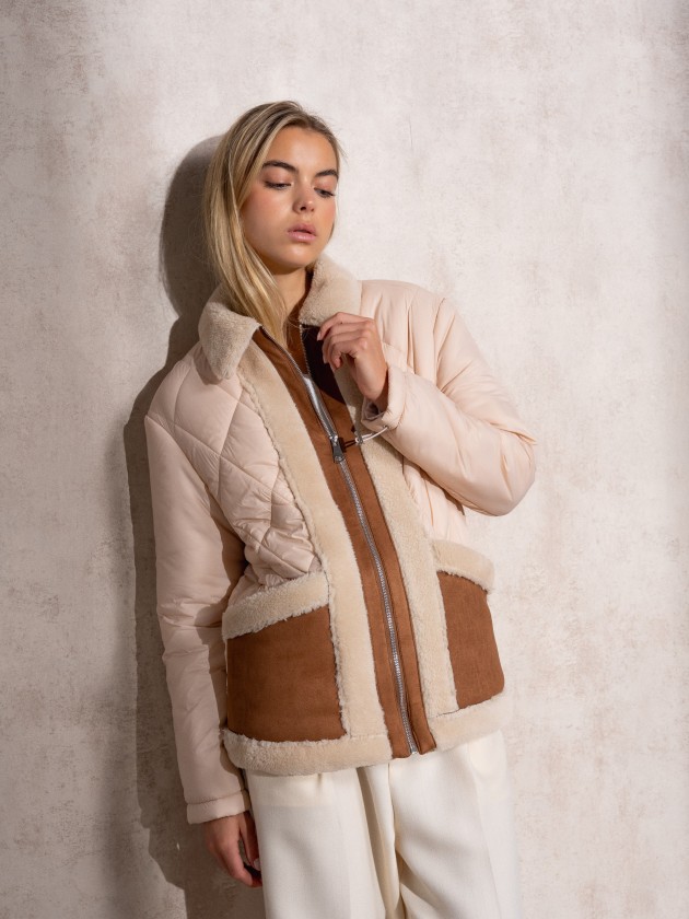 Padded jacket with suede effect details