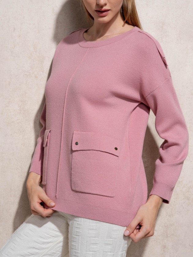 Camisola de malha com bolsos na frente