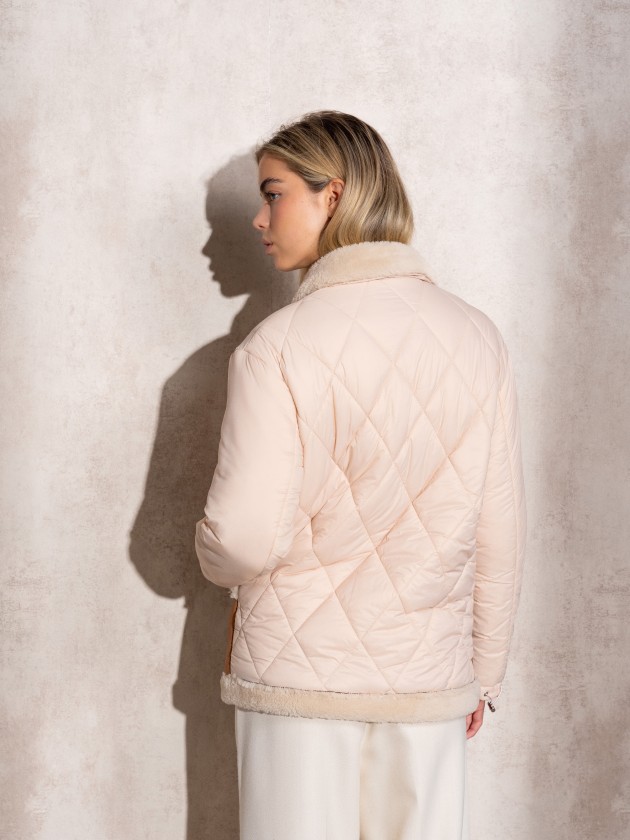 Padded jacket with suede effect details