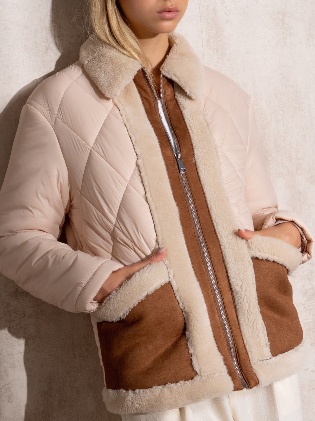 Padded jacket with suede effect details