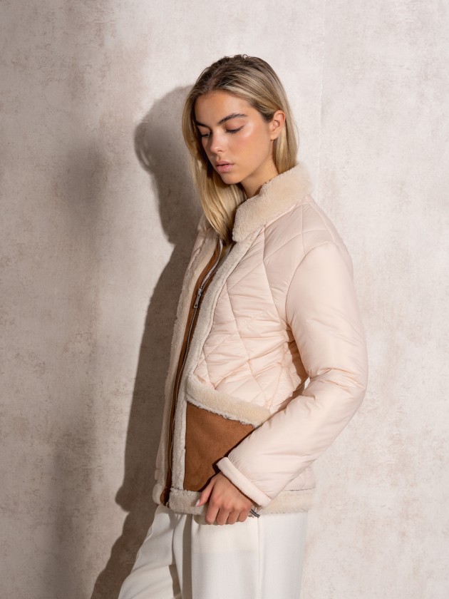 Padded jacket with suede effect details
