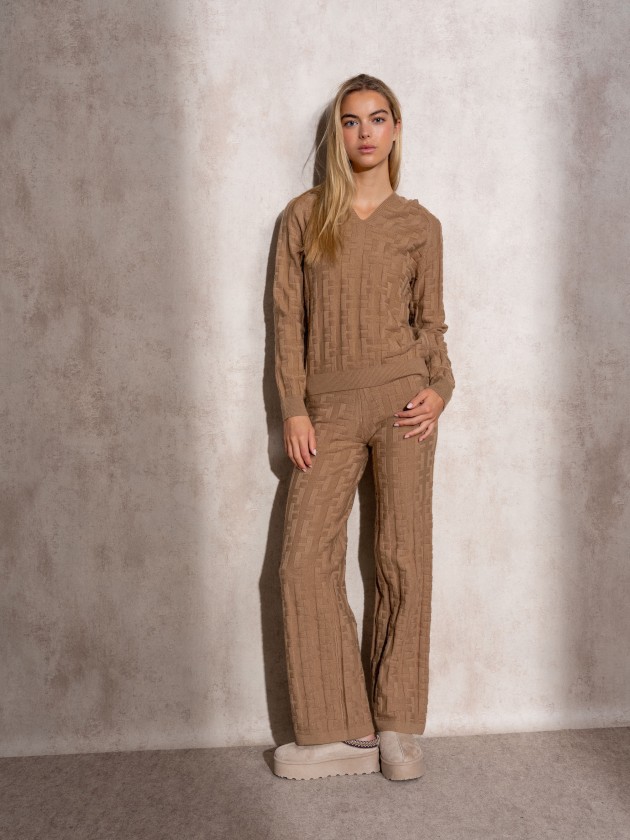 Jacquard hooded knit sweater