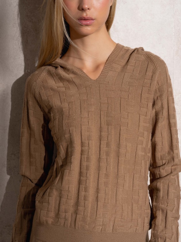 Jacquard hooded knit sweater