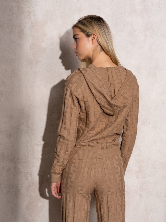 Jacquard hooded knit sweater