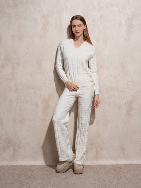 Jacquard hooded knit sweater