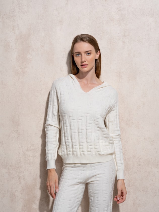 Jacquard hooded knit sweater