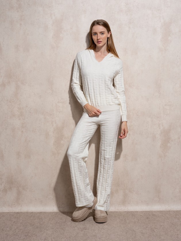 Jacquard hooded knit sweater