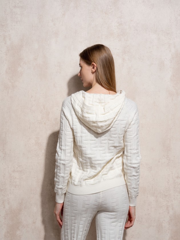 Jacquard hooded knit sweater