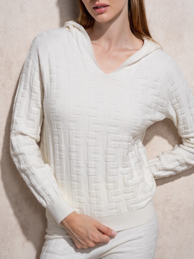 Jacquard hooded knit sweater