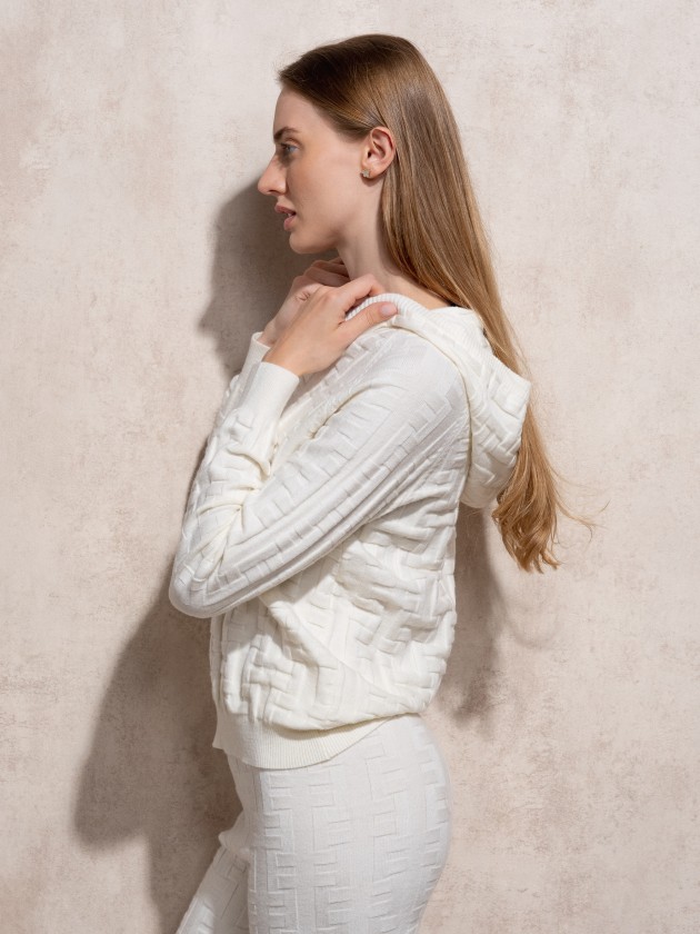 Jacquard hooded knit sweater