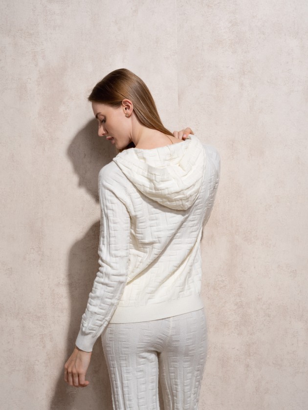 Jacquard hooded knit sweater