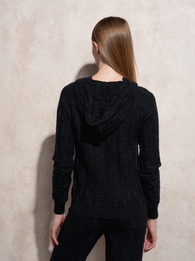 Jacquard hooded knit sweater
