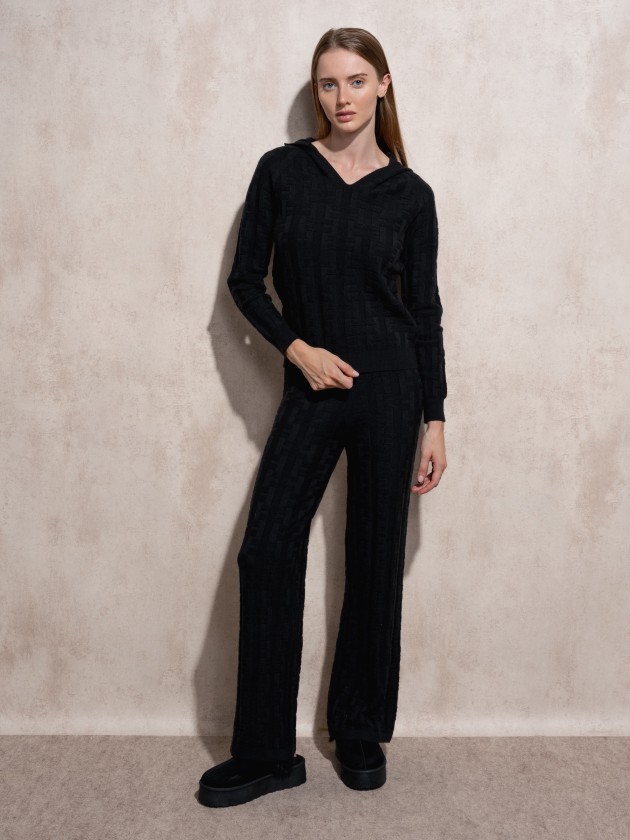 Jacquard hooded knit sweater